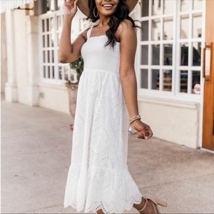 Pink Lily Midi White Eyelet Dress
